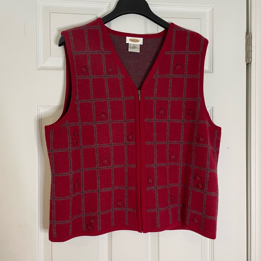 Talbots wool zip-front vest with embroidered flowers - XL